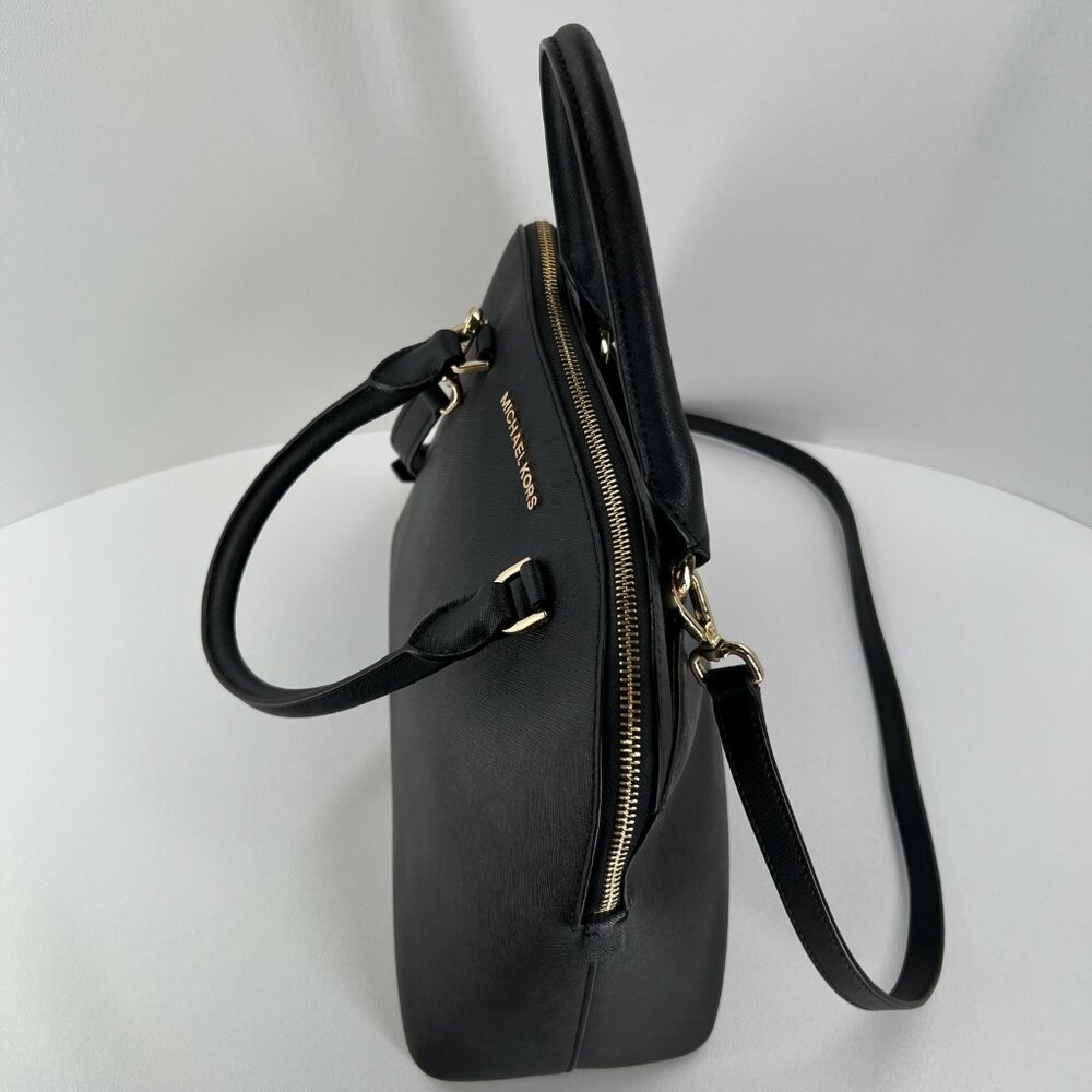 Michael Kors Cindy Large Dome Satchel Crossbody Bag Women Saffiano Leather Black - Picture 7 of 15